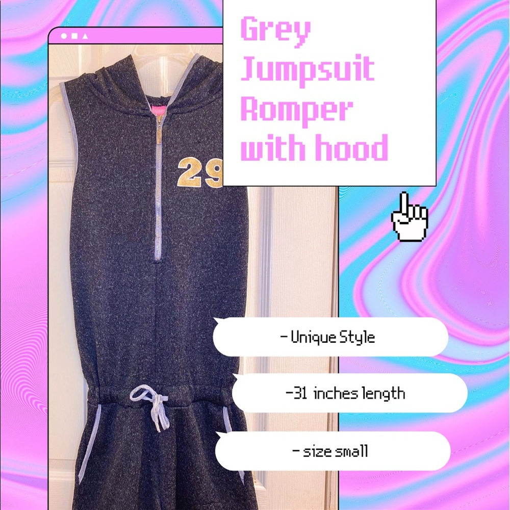 Grey dark gray romper jumper jumpsuit one piece suit with hood for girls junior